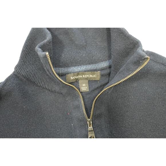 Banana Republic 1/4 Zip Neck Sweater Dark Blue Cotton Blend Casual Mens Medium - Picture 6 of 7